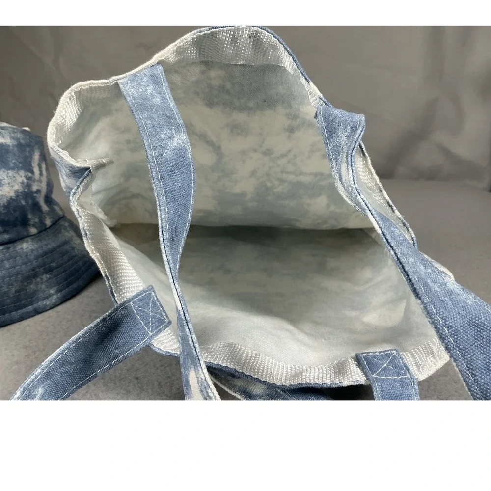 BP Nordstrom Blue Tie Dye Bucket Hat & Canvas Tote Bag Set NWT